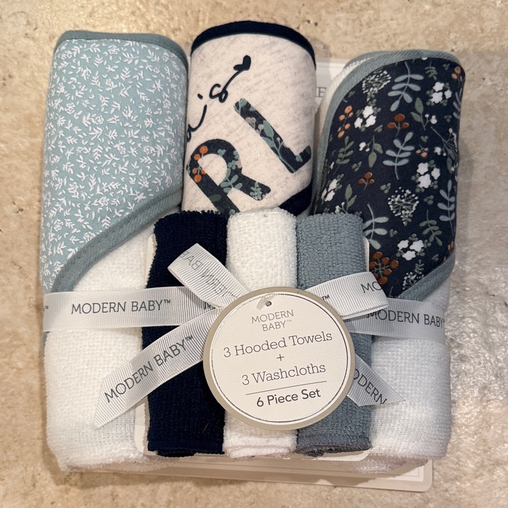 Modern Baby Hooded Towels & Washcloth Set